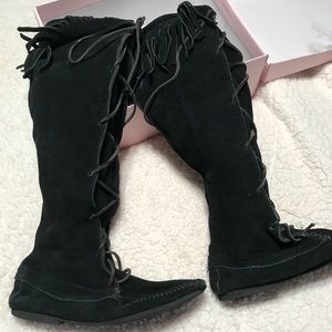 Native American knee high black moccasins size 7